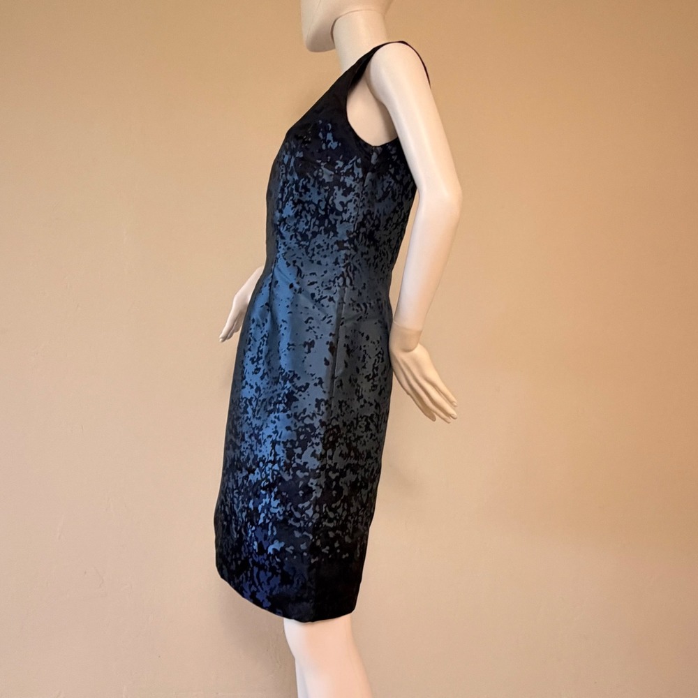 Mario Serrani Italy Navy Blue‎ Abstract Jacquard Sleeveless Sheath Dress Size 8 - Picture 4 of 11